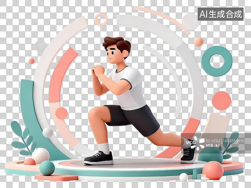 【AI数字艺术】男性蹲坐深蹲健身3D立体C4D渲染醒目强对比激情氛围体育项目卡通插画元素图片素材