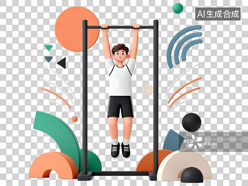 【AI数字艺术】男性引体向上3D立体C4D渲染醒目强对比激情氛围体育项目卡通插画元素图片素材