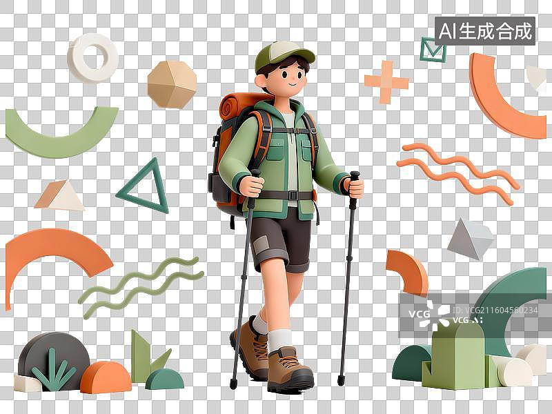 【AI数字艺术】户外徒步男性3D立体C4D渲染醒目强对比激情氛围体育项目卡通插画元素图片素材