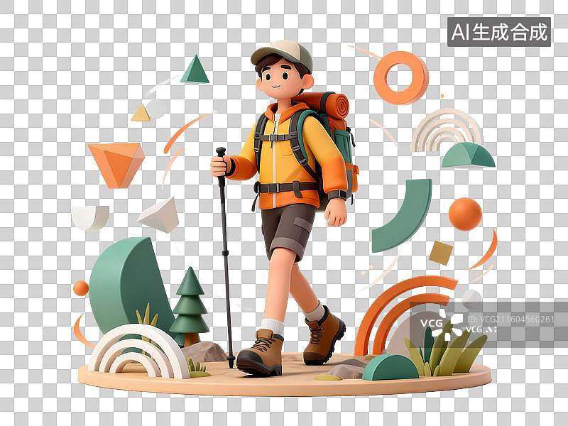 【AI数字艺术】户外徒步男性3D立体C4D渲染醒目强对比激情氛围体育项目卡通插画元素图片素材