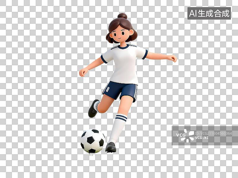 【AI数字艺术】踢足球女孩3D立体C4D渲染醒目强对比激情氛围体育项目卡通插画元素图片素材