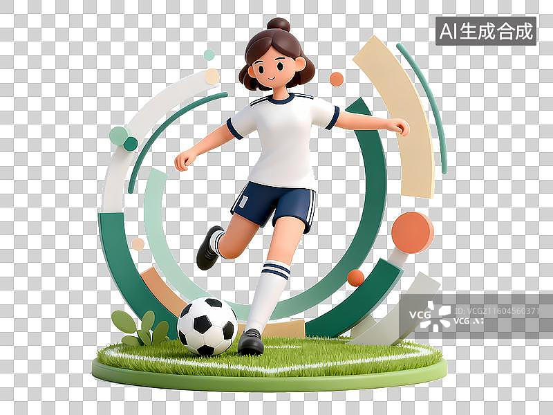 【AI数字艺术】踢足球女孩3D立体C4D渲染醒目强对比激情氛围体育项目卡通插画元素图片素材
