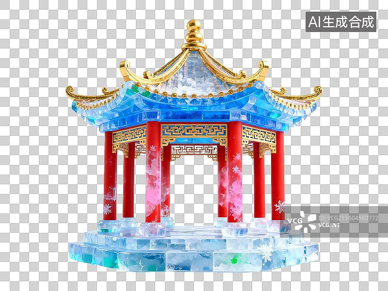 【AI数字艺术】卡通Q萌冰雪节冰雕亭子免抠素材图片素材