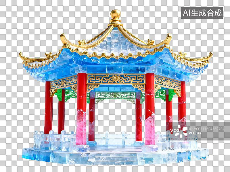 【AI数字艺术】卡通Q萌冰雪节冰雕亭子免抠素材图片素材