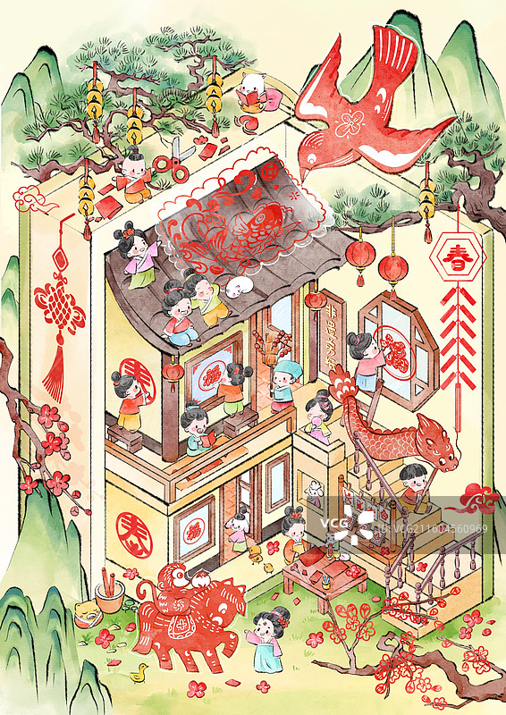 2026年马年春节国风插画图片素材