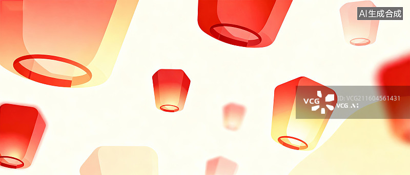 【AI数字艺术】红色灯笼飘浮空中图片素材