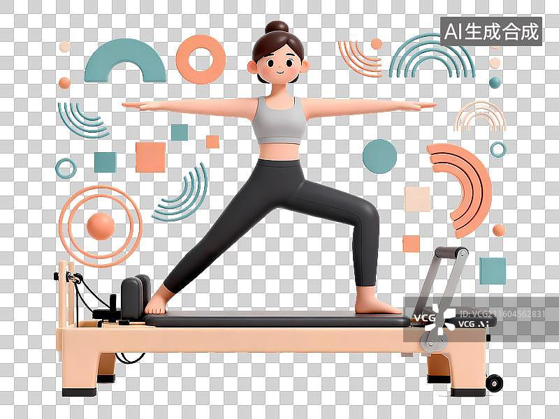 【AI数字艺术】普拉提女孩3D立体C4D渲染几何装饰活力氛围体育项目卡通插画元素图片素材