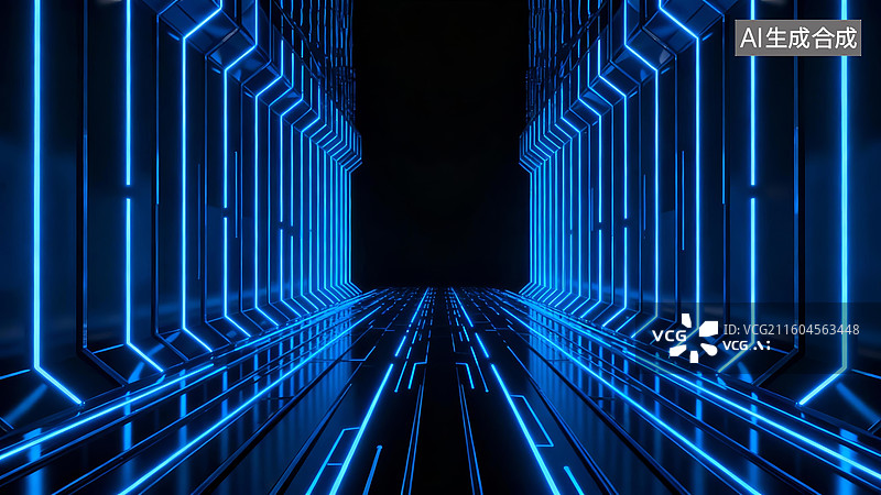 【AI数字艺术】蓝色隧道科技风未来空间场景图片素材