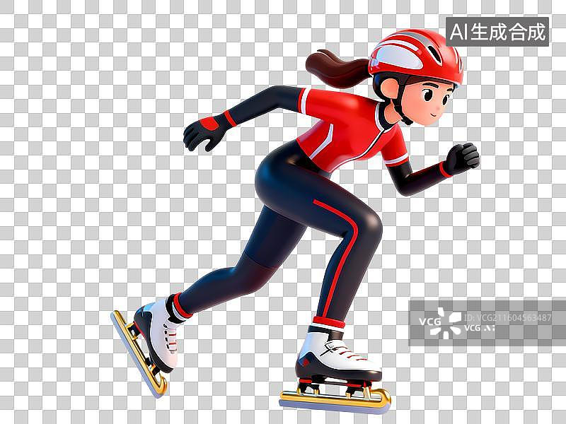 【AI数字艺术】速滑女性3D立体C4D渲染醒目强对比激情氛围体育项目卡通插画元素图片素材