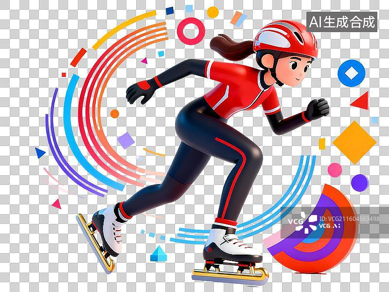 【AI数字艺术】速滑女性3D立体C4D渲染醒目强对比激情氛围体育项目卡通插画元素图片素材