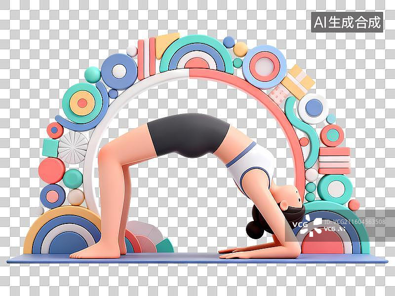 【AI数字艺术】瑜伽女孩3D立体C4D渲染几何装饰活力氛围体育项目卡通插画元素图片素材