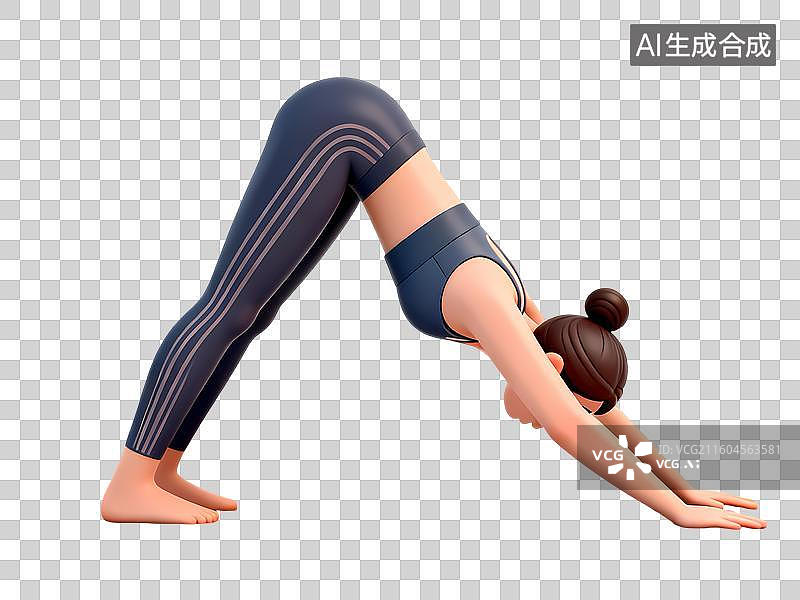 【AI数字艺术】瑜伽下犬式女孩3D立体C4D渲染几何装饰活力氛围体育项目卡通插画元素图片素材