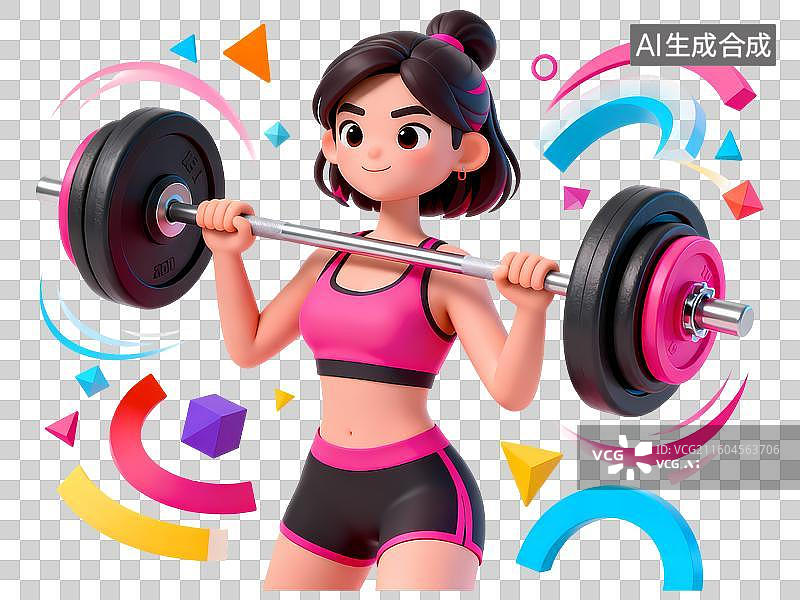 【AI数字艺术】杠铃女孩女孩3D立体C4D渲染几何装饰活力氛围体育项目卡通插画元素图片素材
