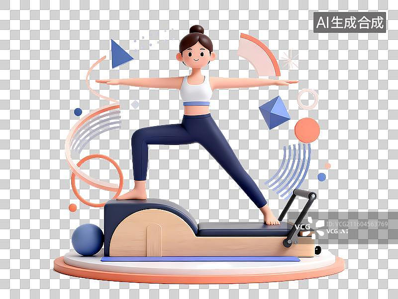 【AI数字艺术】普拉提女孩3D立体C4D渲染几何装饰活力氛围体育项目卡通插画元素图片素材
