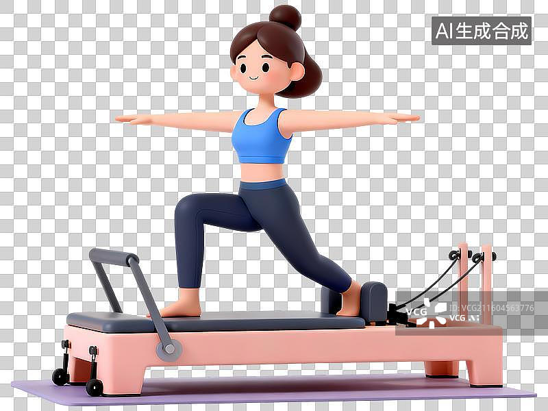 【AI数字艺术】普拉提女孩3D立体C4D渲染几何装饰活力氛围体育项目卡通插画元素图片素材