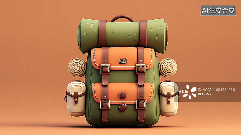 【AI数字艺术】绿色户外背包与装备图片素材