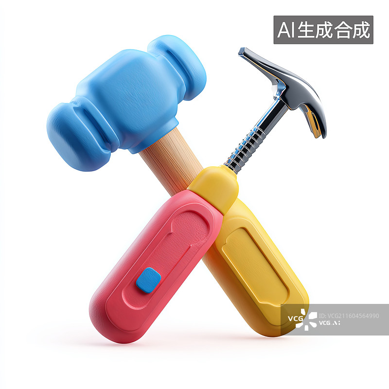【AI数字艺术】彩色玩具锤子与螺丝刀交叉摆放图片素材