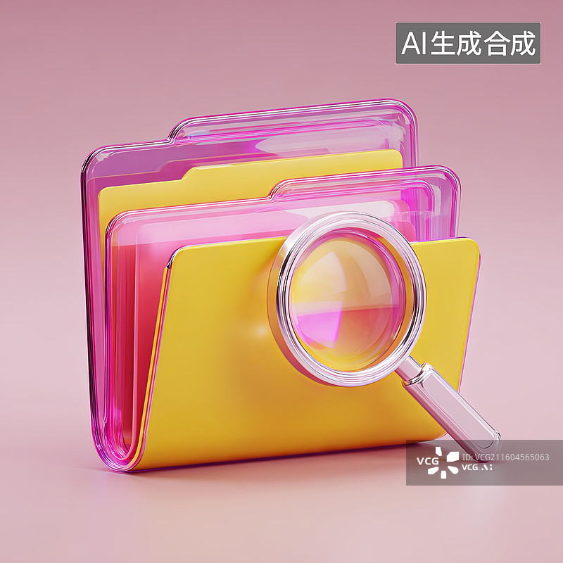 【AI数字艺术】彩色文件夹与放大镜图片素材