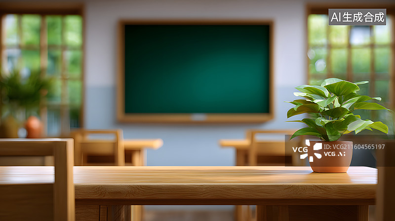 【AI数字艺术】阳光洒落整洁安静的教室空间图片素材