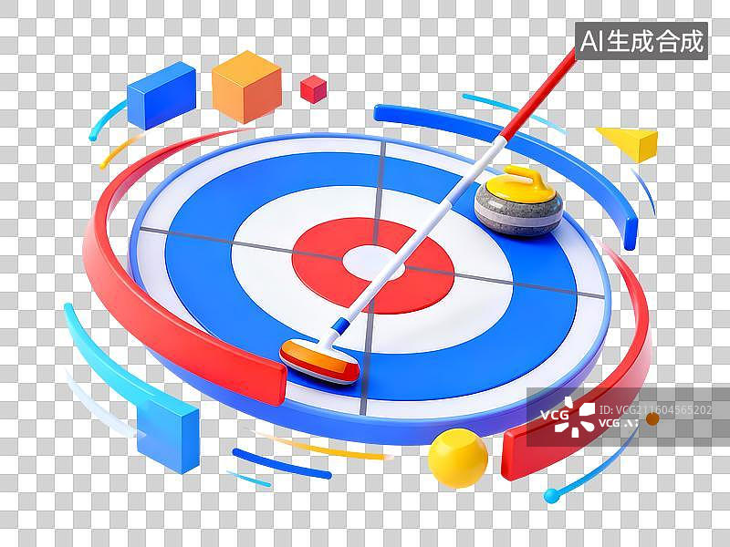 【AI数字艺术】冰壶冰刷设备用品3D立体C4D渲染醒目强对比激情氛围体育项目卡通插画元素图片素材