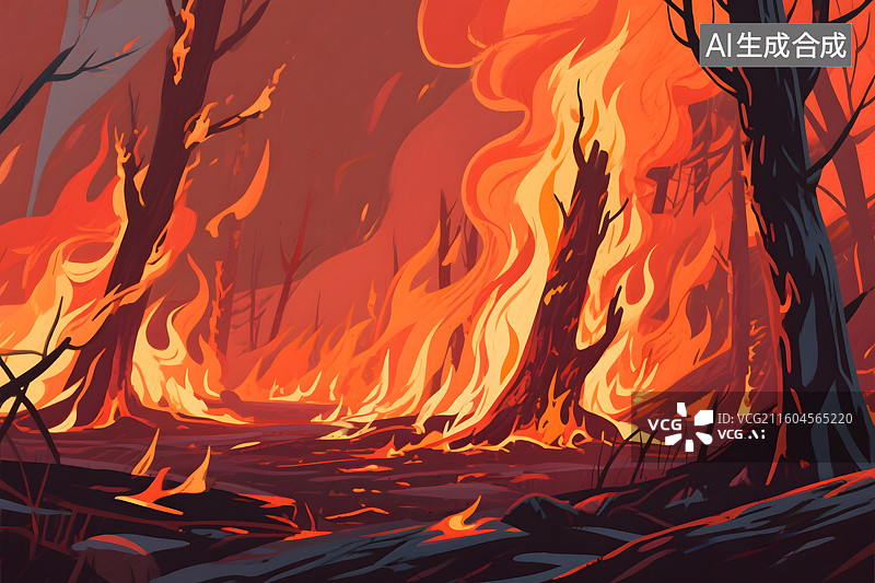 【AI数字艺术】森林大火燃烧场景图片素材
