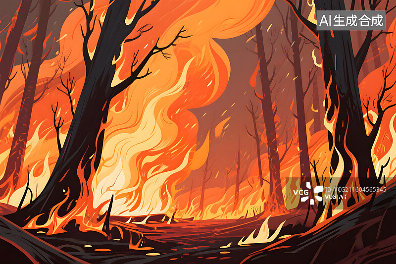 【AI数字艺术】森林大火燃烧场景图片素材