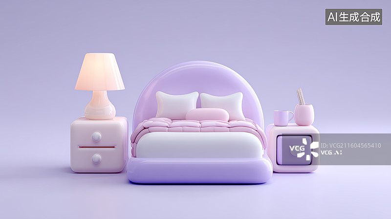 【AI数字艺术】简约紫色卧室场景图片素材