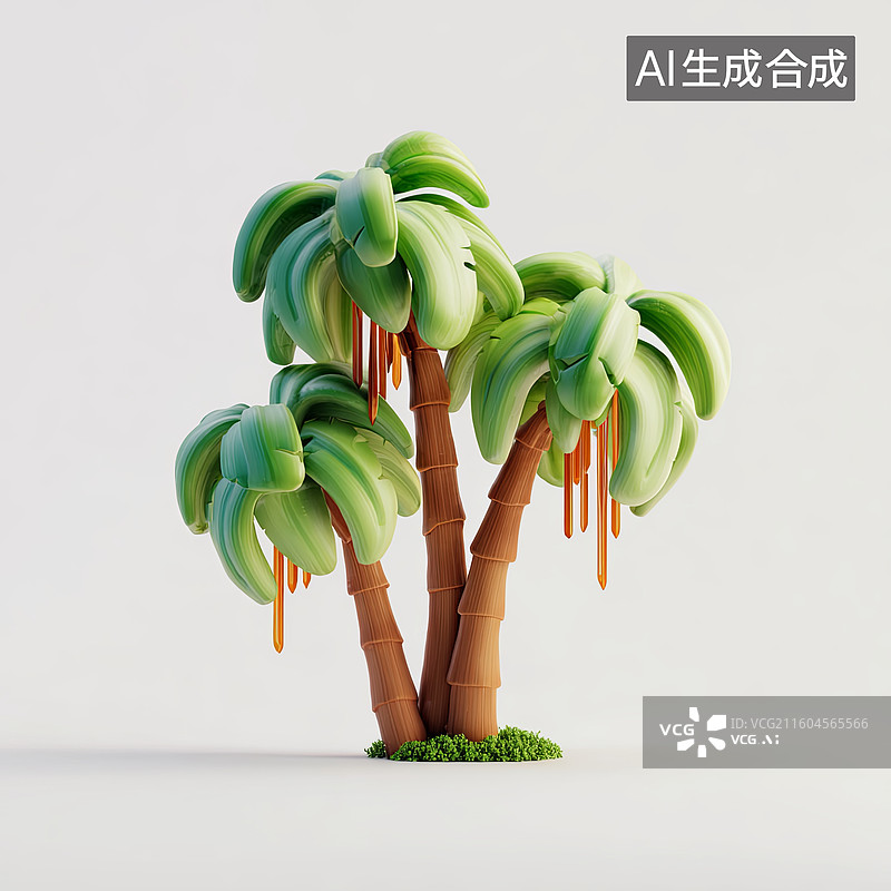 【AI数字艺术】三棵卡通风格棕榈树图片素材