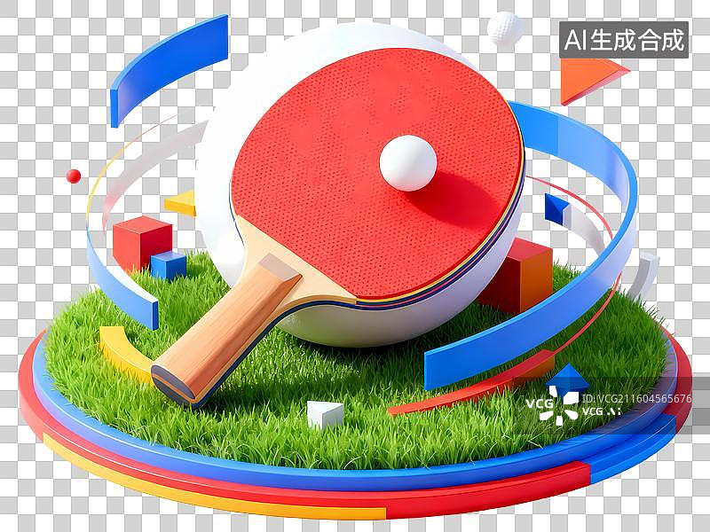 【AI数字艺术】经典配色乒乓球拍3D立体C4D渲染醒目强对比激情氛围体育项目卡通插画元素图片素材