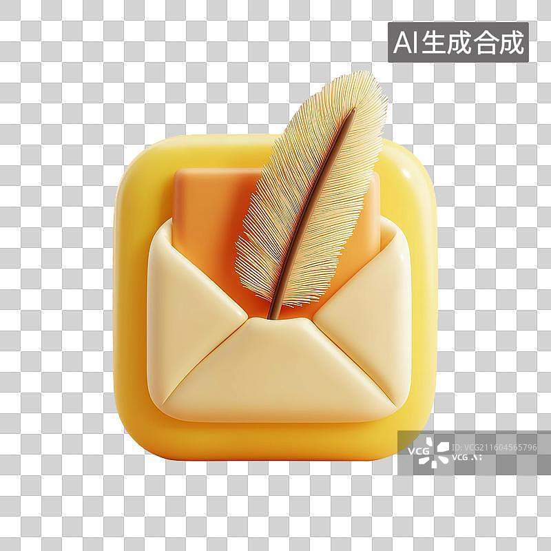 【AI数字艺术】信封羽毛笔3D图标图片素材