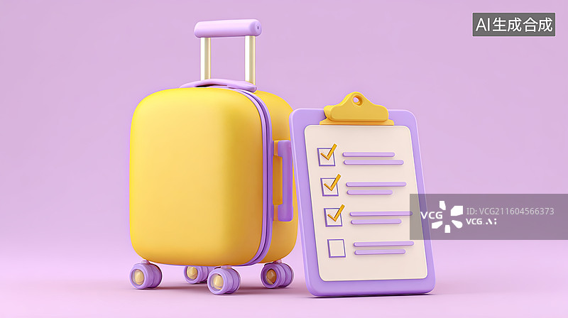 【AI数字艺术】黄色行李箱与清单板图片素材