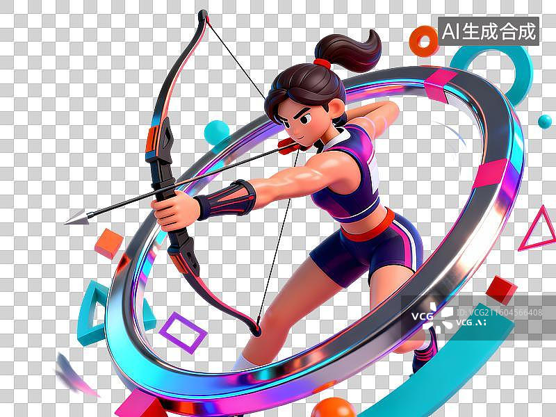 【AI数字艺术】射箭女性3D立体C4D渲染醒目强对比激情氛围体育项目卡通插画元素图片素材