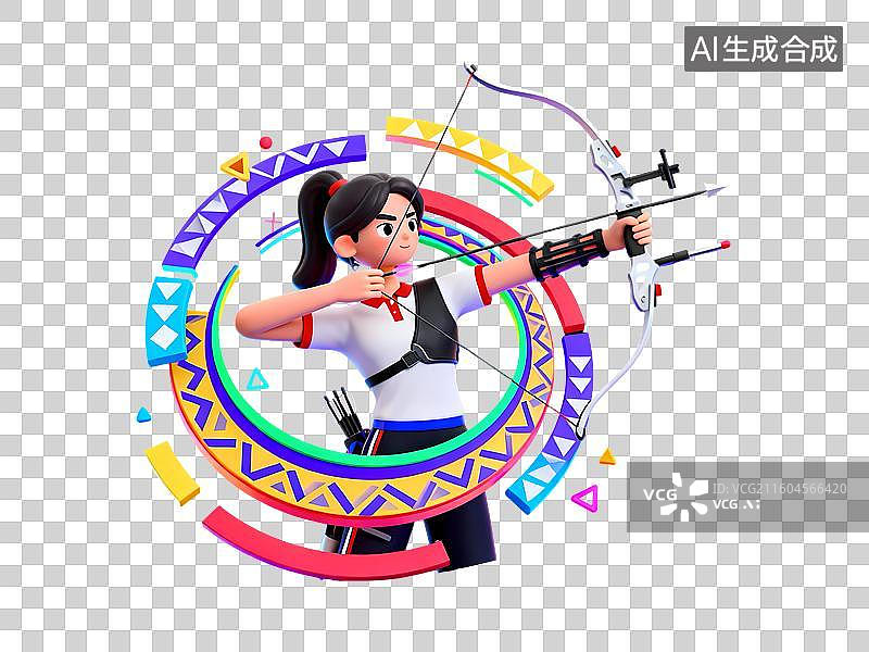 【AI数字艺术】射箭女性3D立体C4D渲染醒目强对比激情氛围体育项目卡通插画元素图片素材