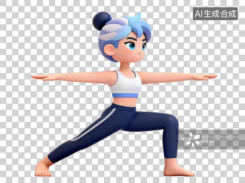 【AI数字艺术】瑜伽战士一式女性3D立体C4D渲染醒目强对比激情氛围体育项目卡通插画元素图片素材