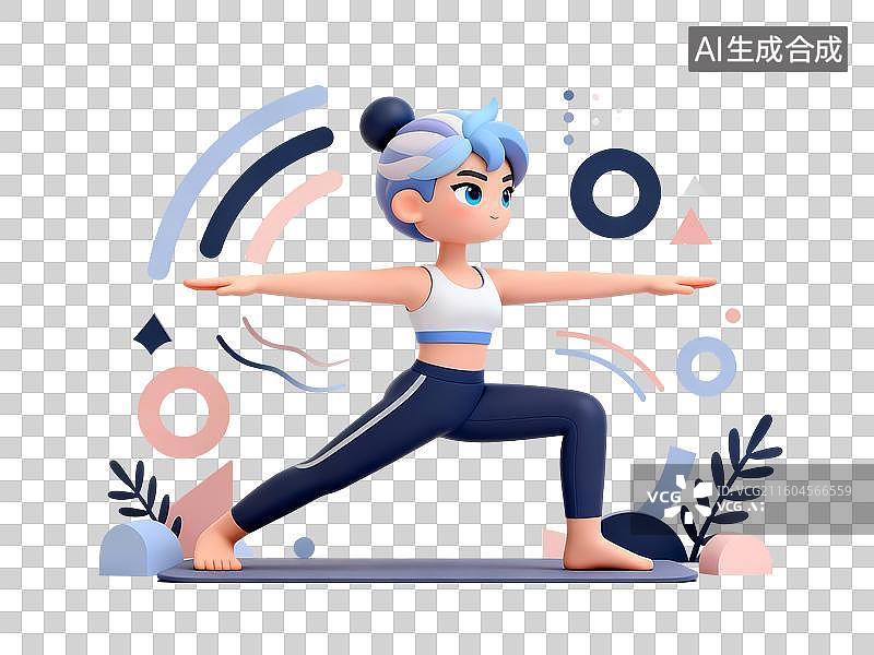 【AI数字艺术】瑜伽战士一式女性3D立体C4D渲染醒目强对比激情氛围体育项目卡通插画元素图片素材