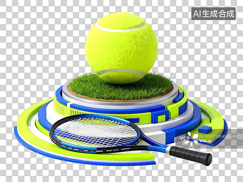 【AI数字艺术】网球设备用品场地3D立体C4D渲染醒目强对比激情氛围体育项目卡通插画元素图片素材