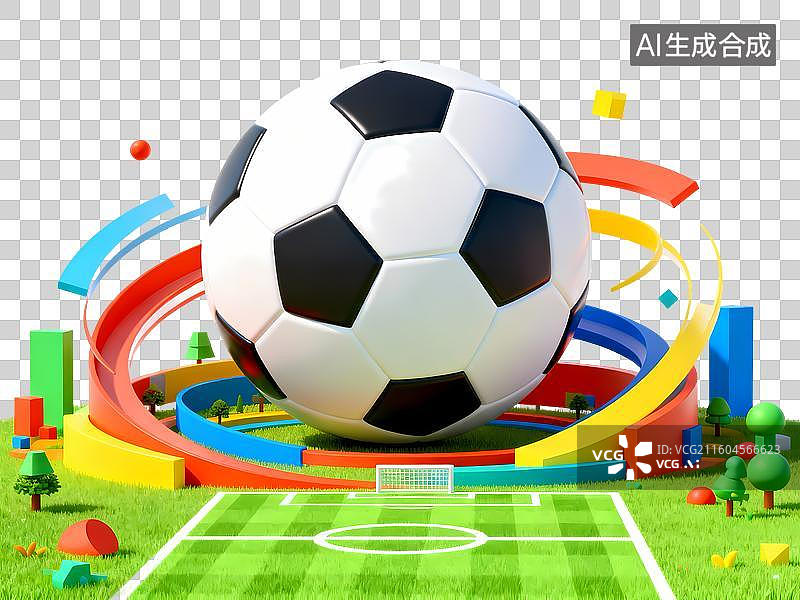 【AI数字艺术】足球场地设备用品场地3D立体C4D渲染醒目强对比激情氛围体育项目卡通插画元素图片素材