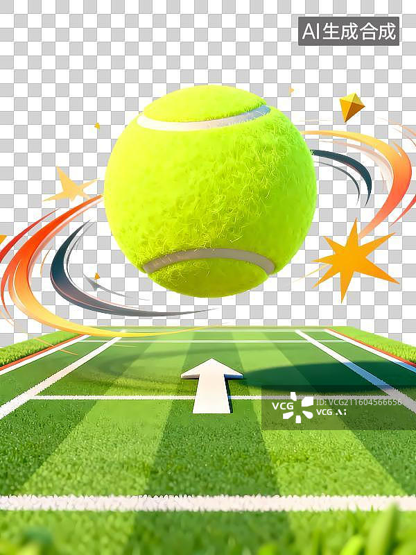 【AI数字艺术】网球设备用品场地3D立体C4D渲染醒目强对比激情氛围体育项目卡通插画元素图片素材