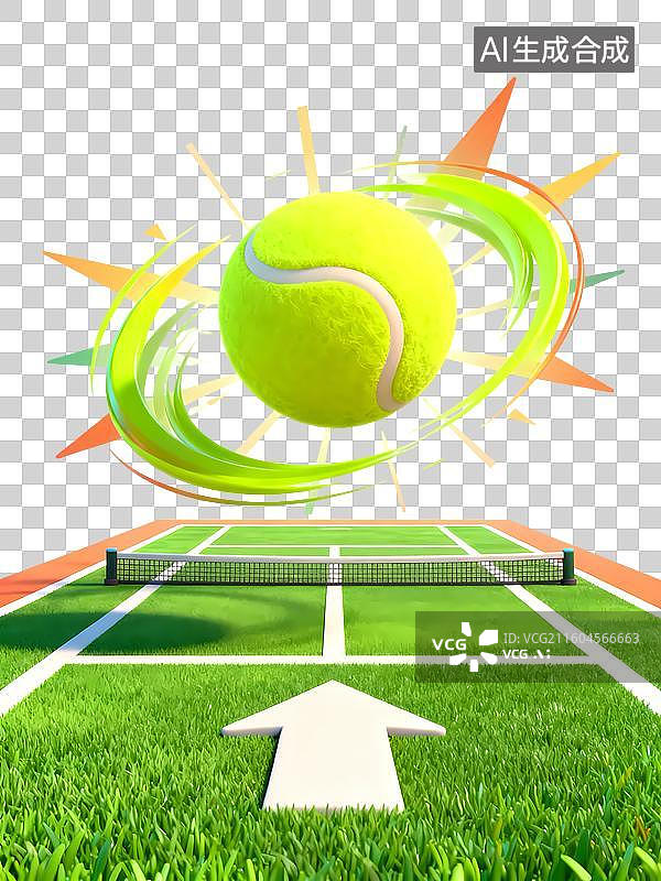 【AI数字艺术】网球设备用品场地3D立体C4D渲染醒目强对比激情氛围体育项目卡通插画元素图片素材