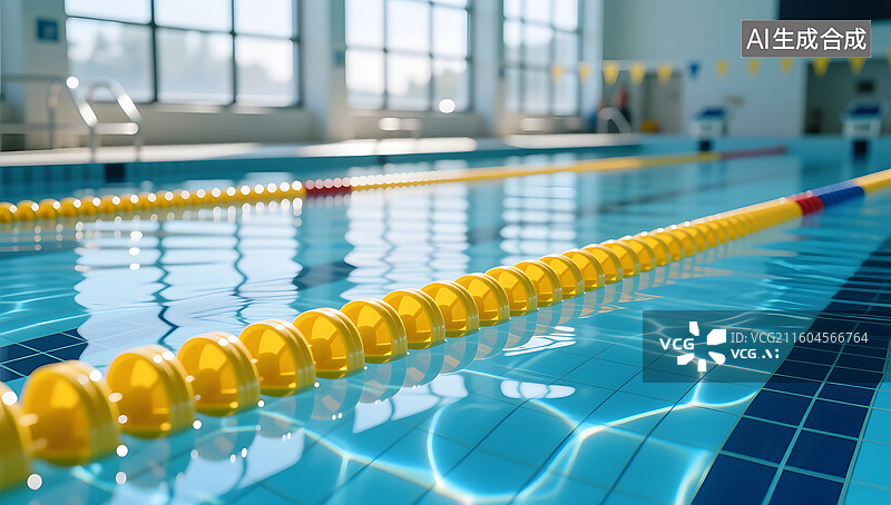 【AI数字艺术】室内游泳池水道绳索和波纹背景图片素材