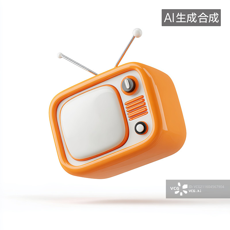 【AI数字艺术】橙色复古电视机悬浮展示图片素材