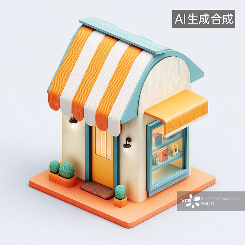 【AI数字艺术】卡通风格小商店模型图片素材