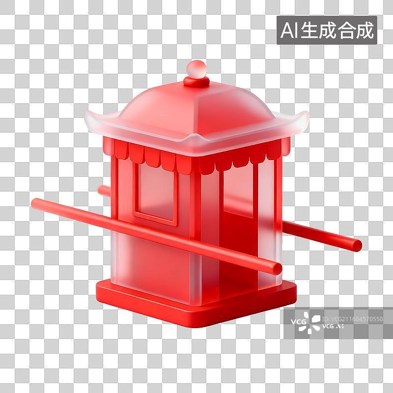 【AI数字艺术】古风花轿结婚主题3D卡通C4D渲染轻拟物磨砂半透明质感插画元素图片素材