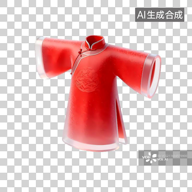 【AI数字艺术】红色长袍结婚主题3D卡通C4D渲染轻拟物磨砂半透明质感插画元素图片素材