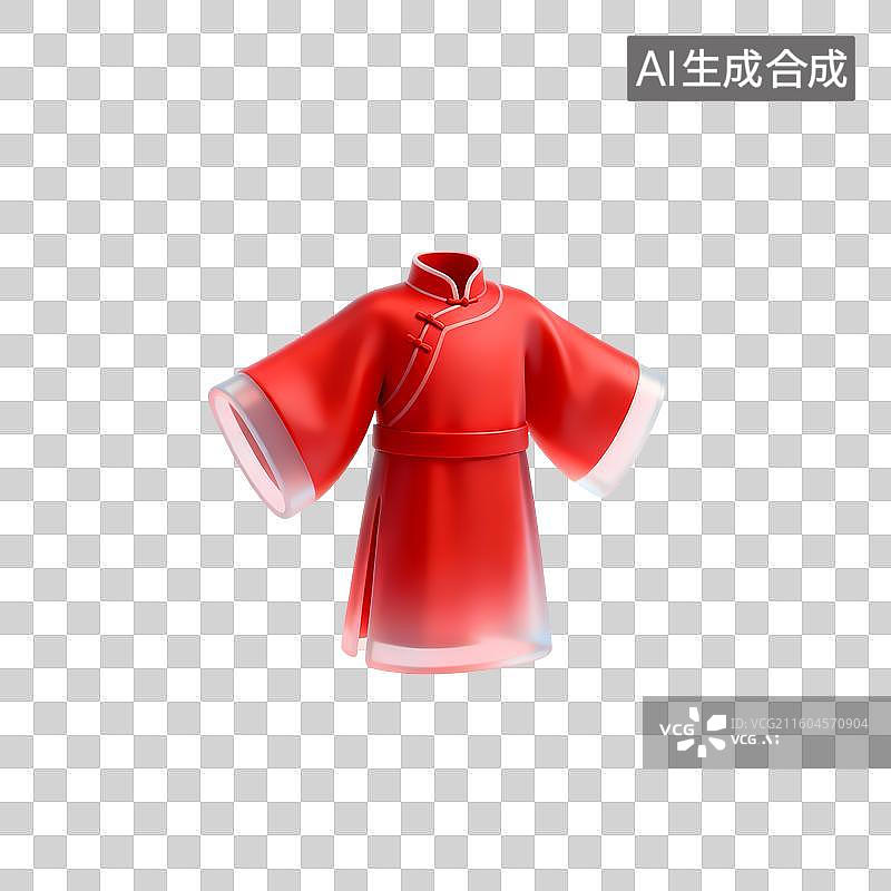 【AI数字艺术】红色长袍结婚主题3D卡通C4D渲染轻拟物磨砂半透明质感插画元素图片素材
