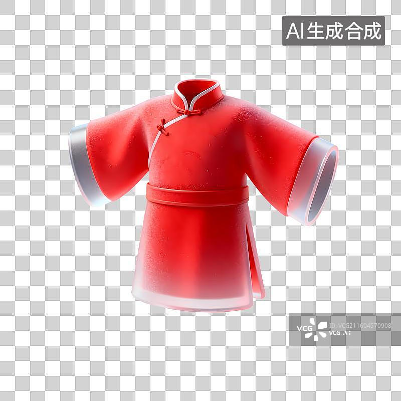 【AI数字艺术】红色长袍结婚主题3D卡通C4D渲染轻拟物磨砂半透明质感插画元素图片素材