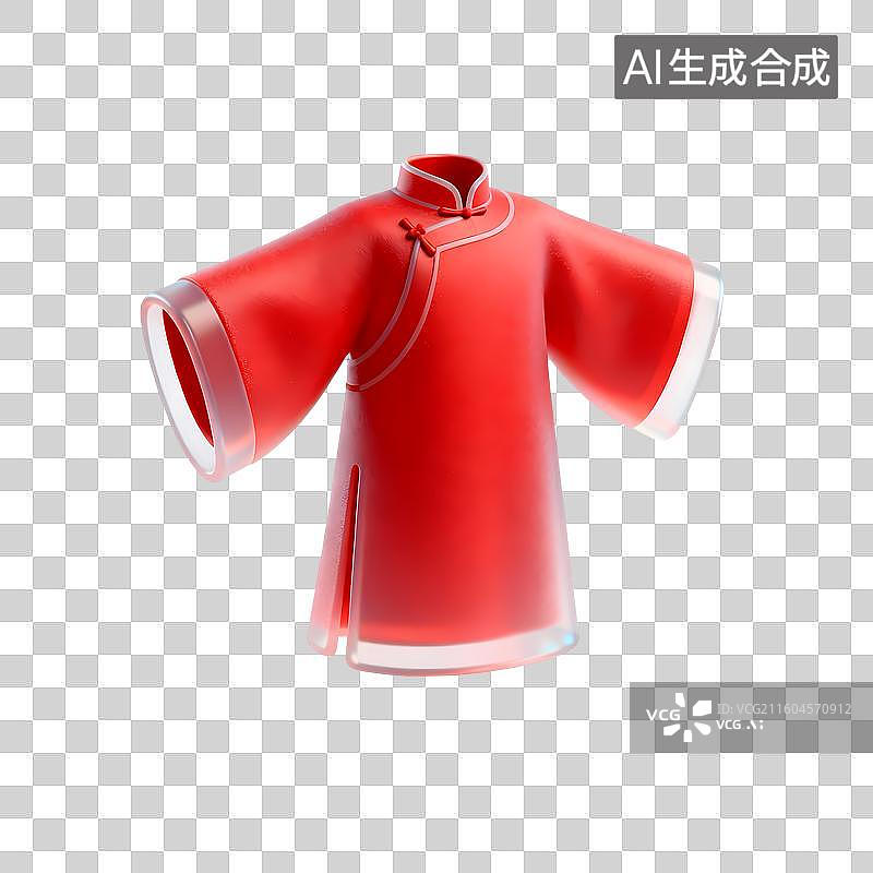 【AI数字艺术】红色长袍结婚主题3D卡通C4D渲染轻拟物磨砂半透明质感插画元素图片素材