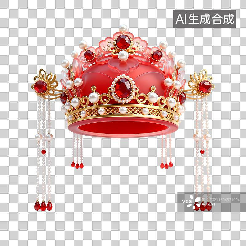【AI数字艺术】凤冠头饰古典结婚主题3D卡通C4D渲染轻拟物磨砂半透明质感插画元素图片素材