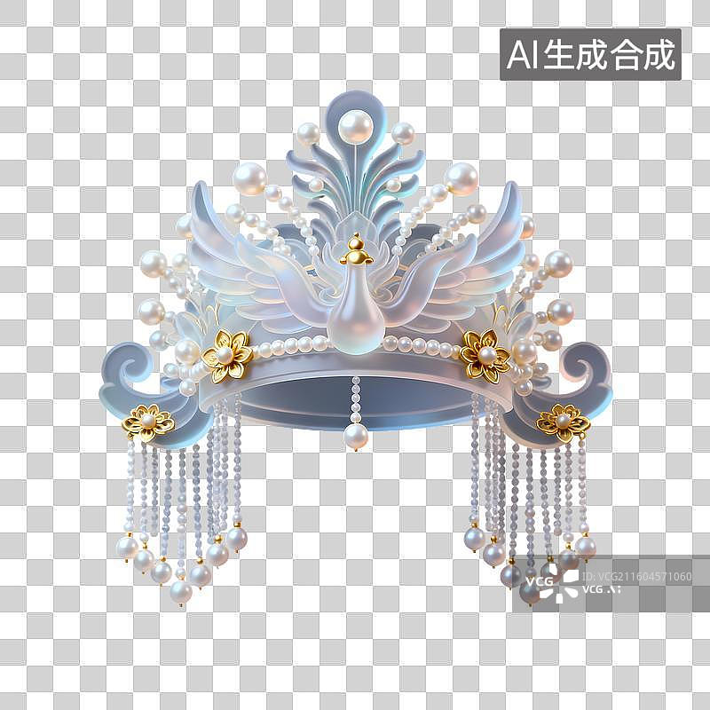 【AI数字艺术】凤冠头饰古典结婚主题3D卡通C4D渲染轻拟物磨砂半透明质感插画元素图片素材