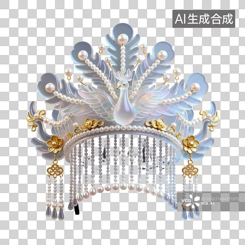 【AI数字艺术】凤冠头饰古典结婚主题3D卡通C4D渲染轻拟物磨砂半透明质感插画元素图片素材